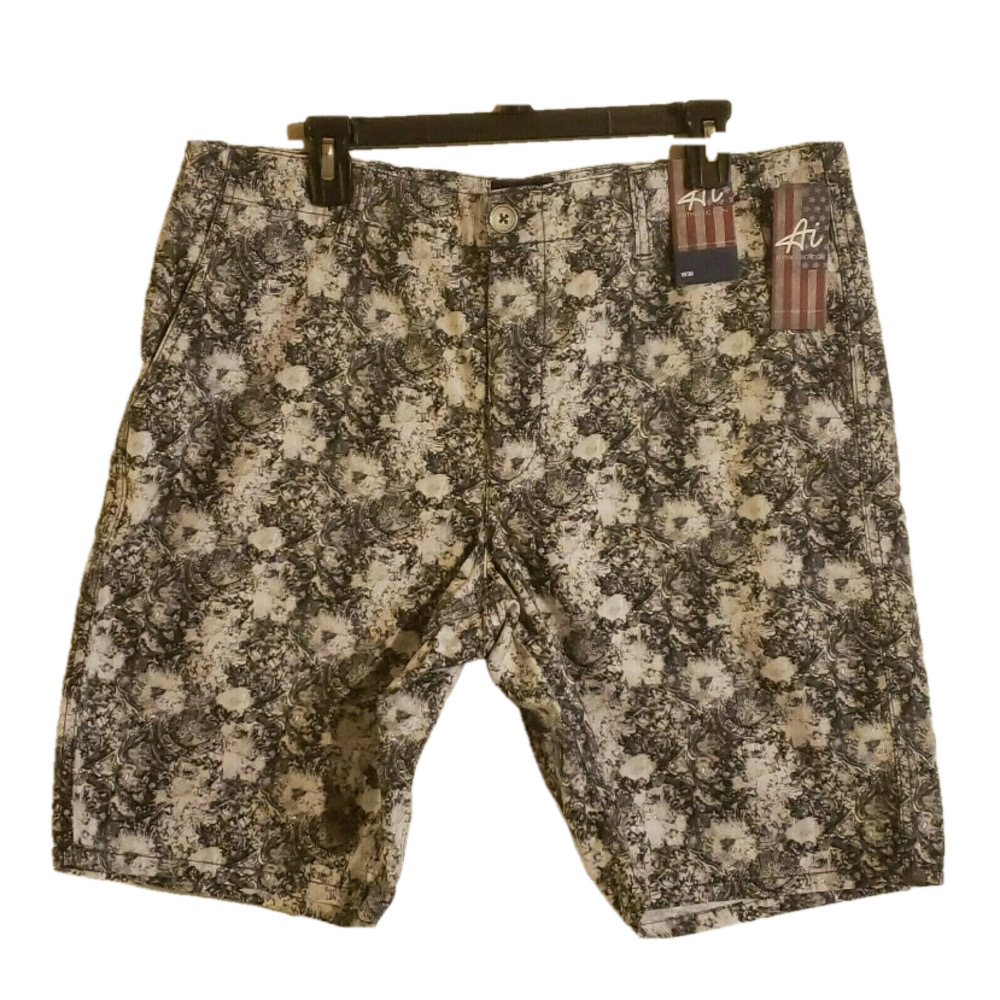 NWT Authentic Icon Printed Shorts Black White Mens 36